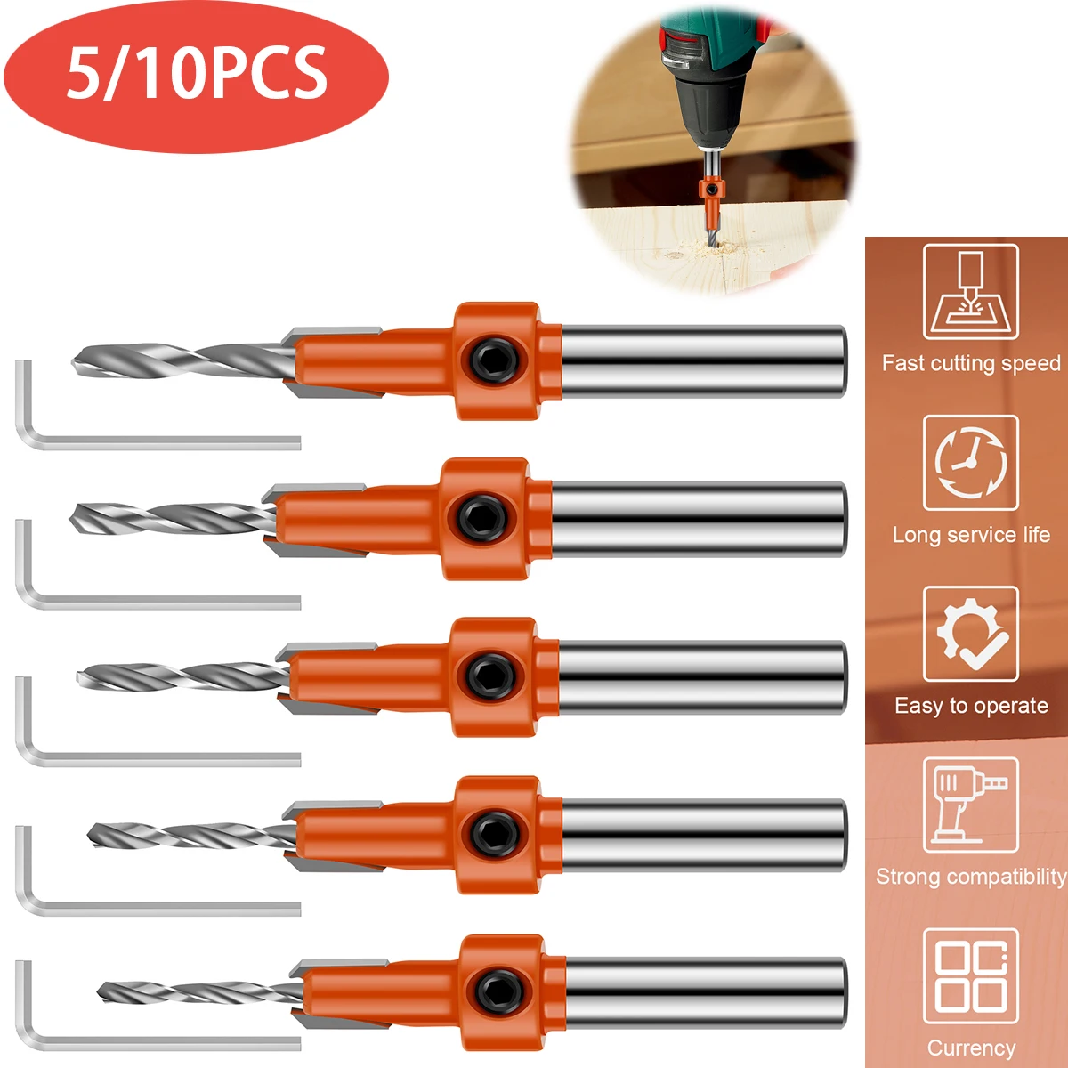 Hss Countersunk Drill Bit Set Punch Drill Bit Wood Hole Opener Milling Cutter Adjustable Length for Wood Pvc Plastic Soft Metal