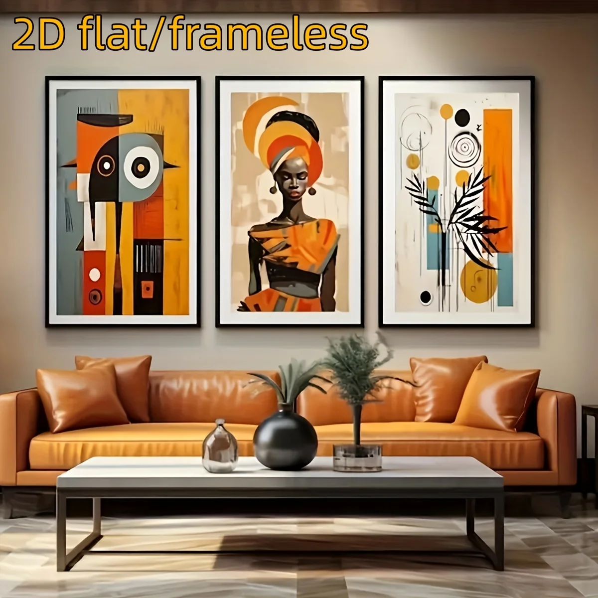 Three abstract African ethnic style wall art sets, decorated with African Bohemian style 2D flat printing frameless paintings