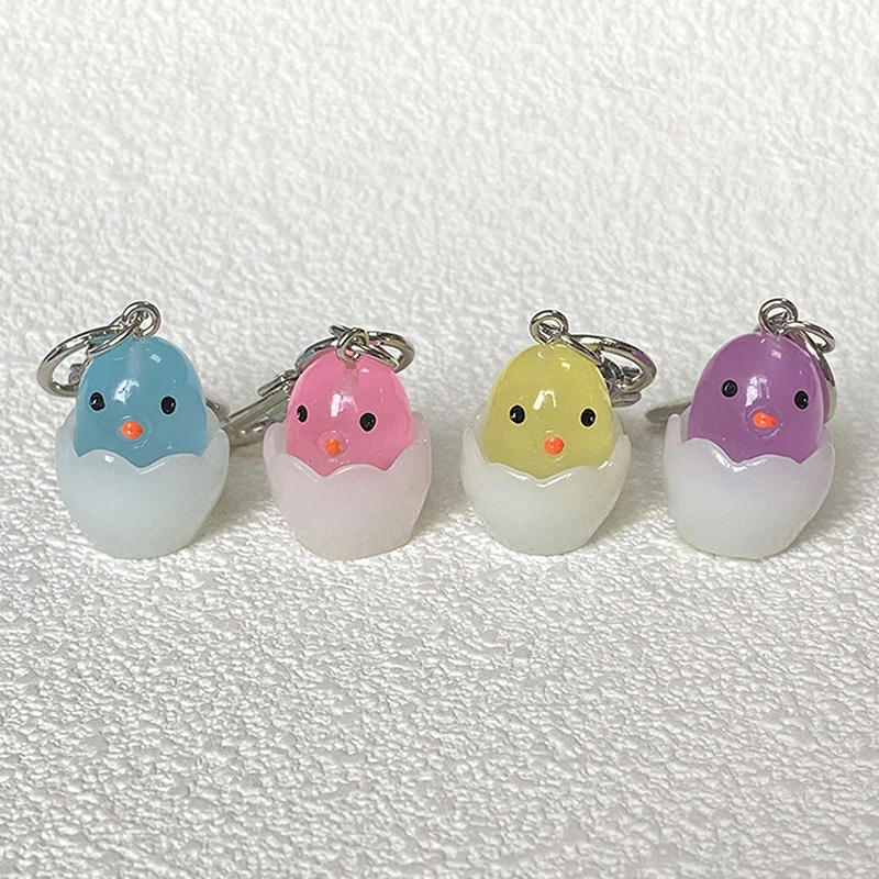 Creative Luminous Chick Keychain Cute Cartoon Chicken Keyring Resin Key Holder Bag Pendant Earphone Hanging Decoration Gifts