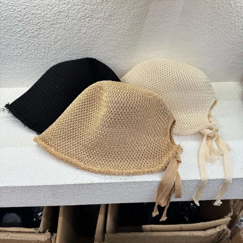 

Однотонная вязаная панама с разрезом сзади, тонкая модель для весны и лета, универсальная и дышащая, солнцезащитная шляпа для женщин