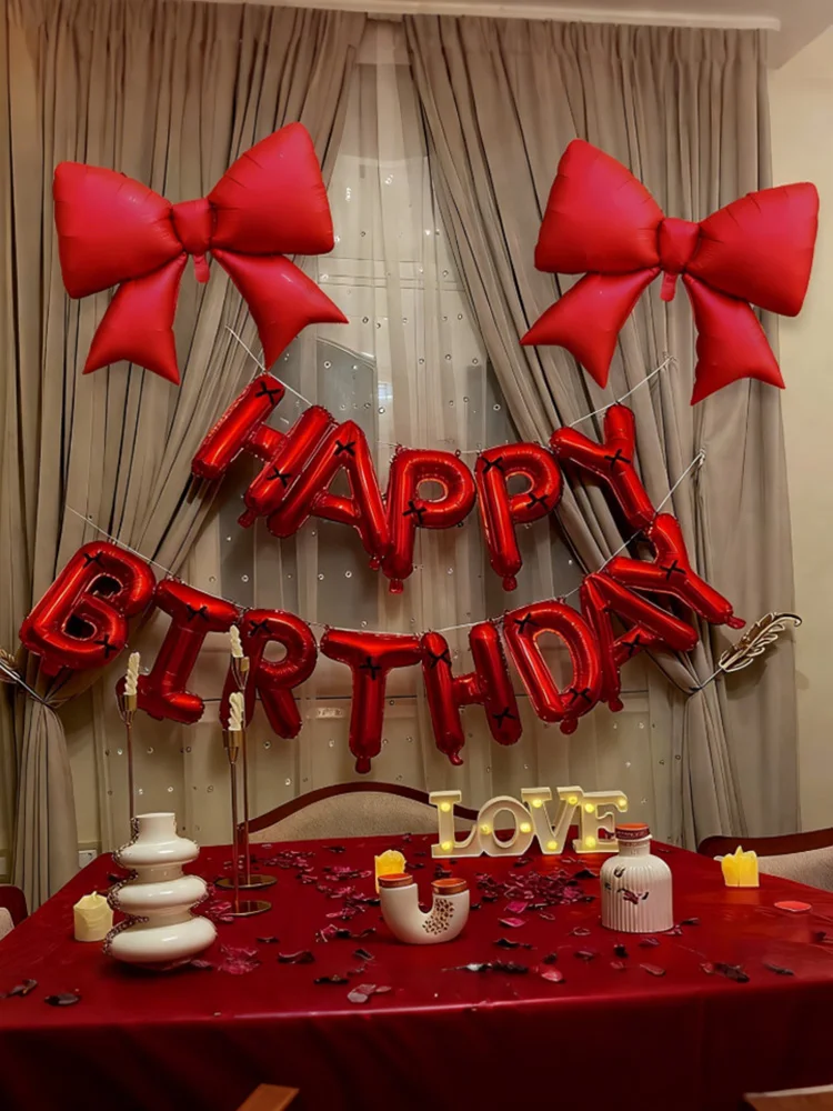 Alles Gute zum roten Geburtstag mit roter Schleife, Aluminium-Ballon-Set für Geburtstagsfeiern, Festivals und Outdoor-Aktivitäten, Dekoration – Detail 4