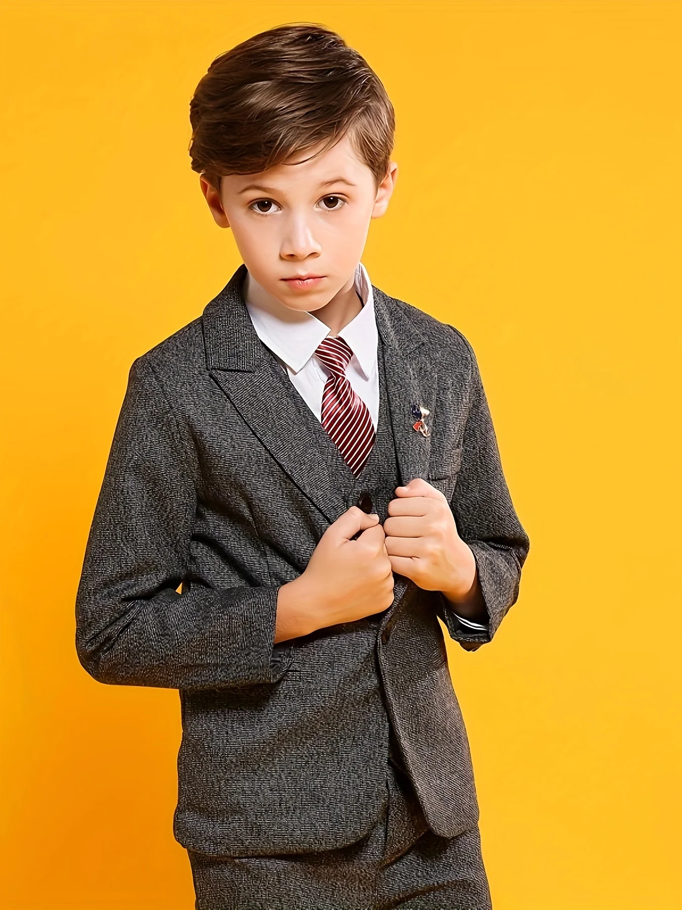 어린이 봄 가을 게리 4 개/대 재킷 조끼 바지 넥타이 웨딩 드레스 소년 사진 정장 어린이 생일 파티 의상