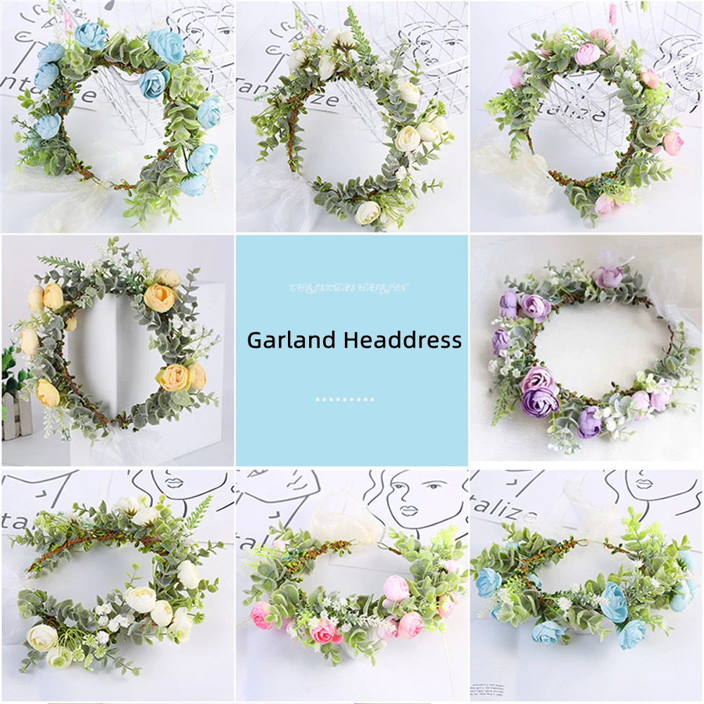 Simulation Flower Crown for Hair Headband Flowers Crown for Women Ladies Wedding Wreath Party Garland Boho Hair Accessories Girl