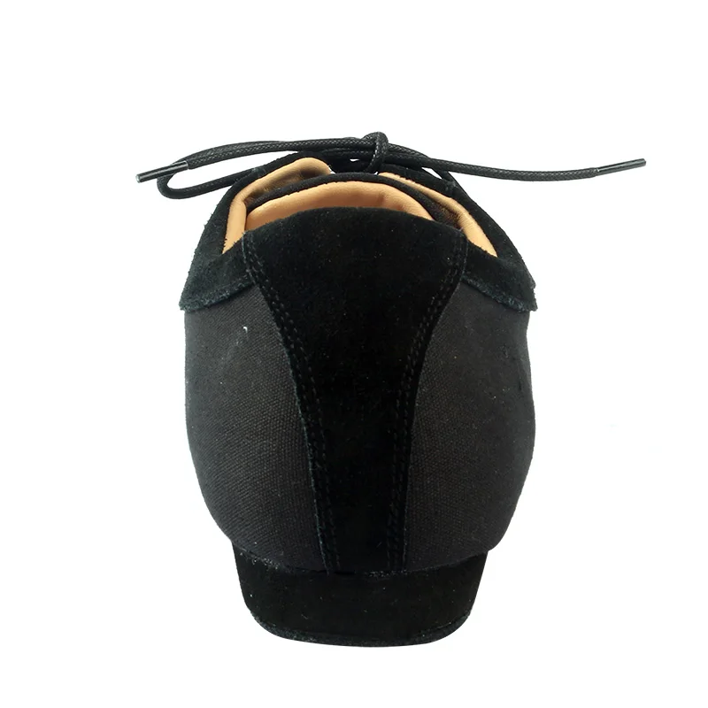 신상 남성용 블랙 캔버스 및 소가죽 스웨이드 댄스 슈즈 EVA 소프트 스웨이드 솔 모던 탱고 라틴 댄스 슈즈 레이스업 파티 슈즈