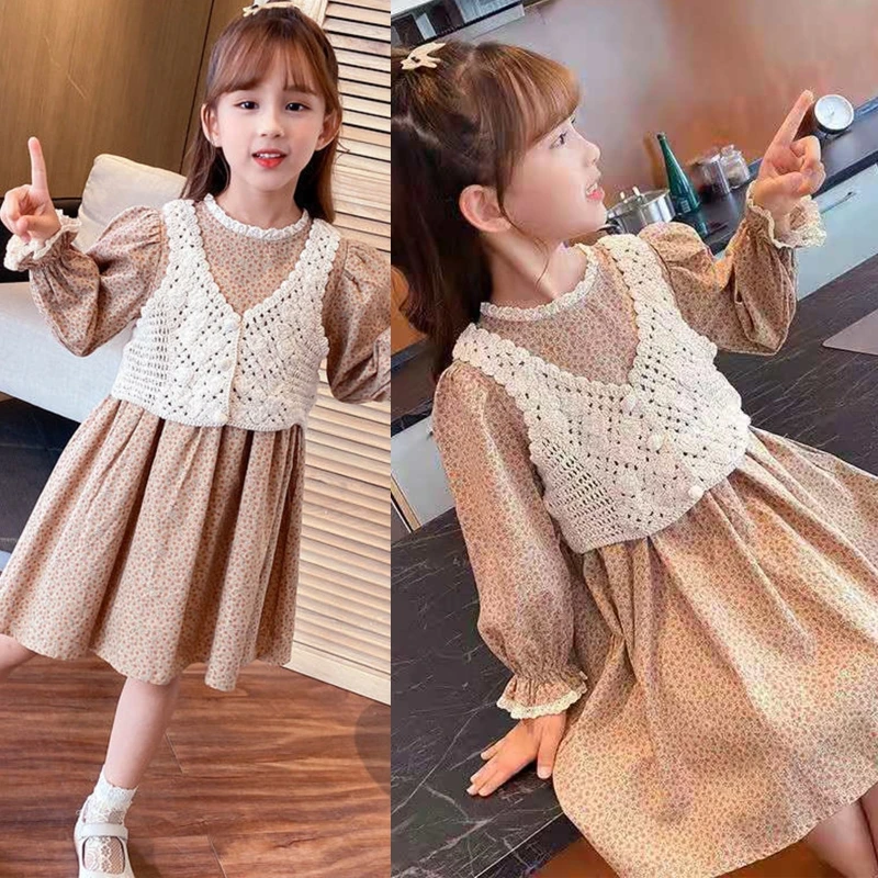 Toddler Girls Vest Knitted Sweater Sleeveless Waistcoat Flower Hollow Cardigan