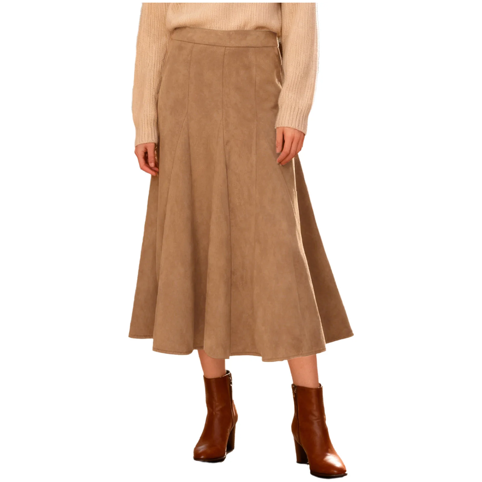 أزياء المرأة عالية الخصر التنانير فو الجلد المدبوغ ألف خط تنورة الإناث سستة مطوي سوينغ هيم ميدي طول تنورة الملابس سيدة