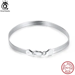 ORSA JEWELS Italian 3mm 4.5mm Flexible Flat Snake Bracelet 100% 925 Silver Flat Herringbone Snake Chain Bracelet SB107