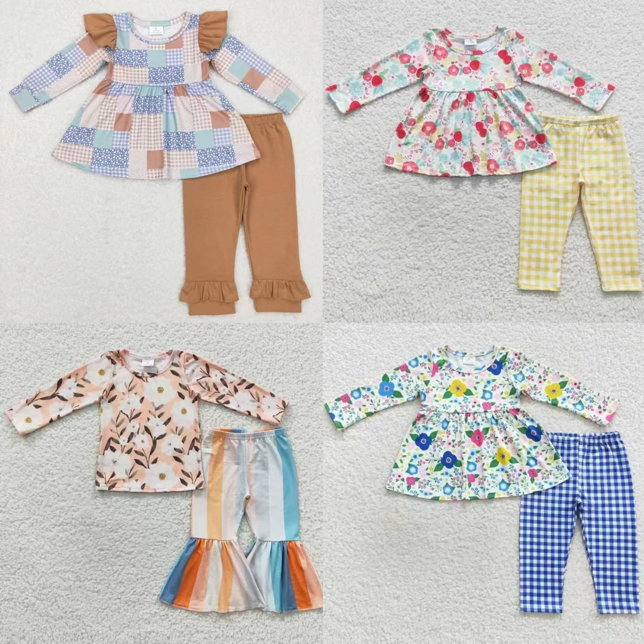 

Wholesale Baby Girl Floral Sets Long Sleeves Tunic Tops Pants Children Kids Two Pieces Toddler Flower Boutique Outfit