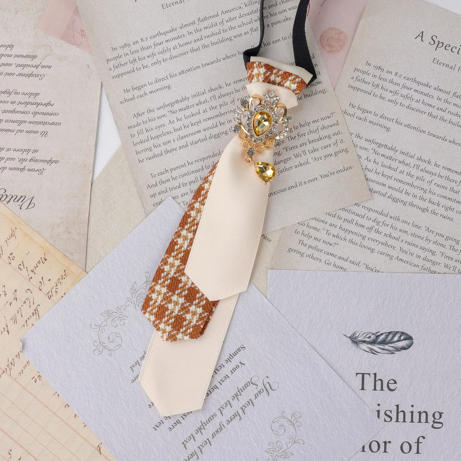 Vintage Fabric Bow Tie for Women and Men College Style Rhinestone Shirt Collar Pins Wedding Performance Necktie Accessory