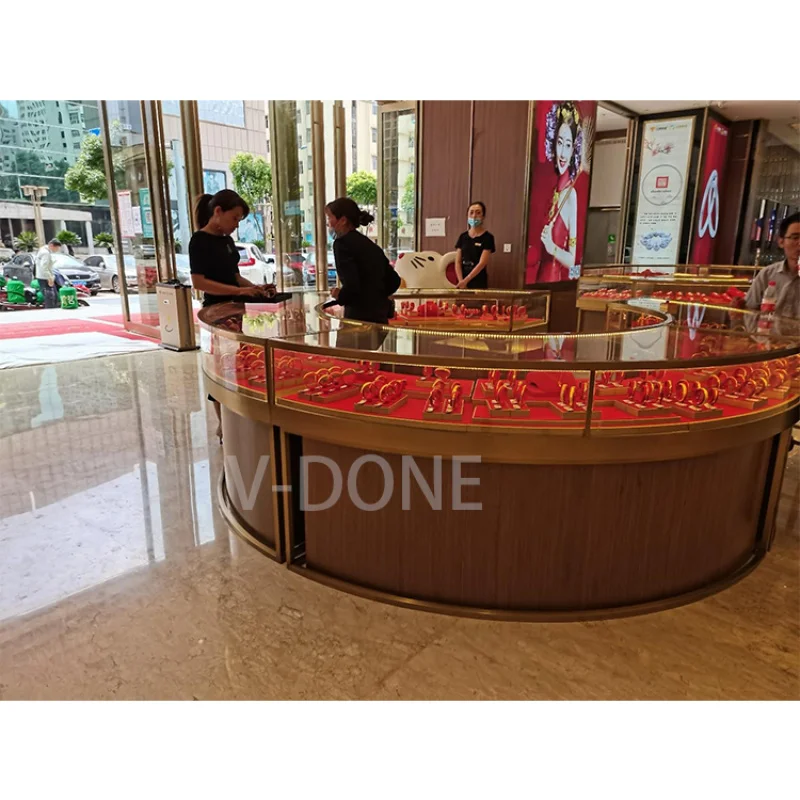 

Custom. modern luxury round shape jewelry glass display showcase round jewelry display cabinet for boutique retail jewelry shop