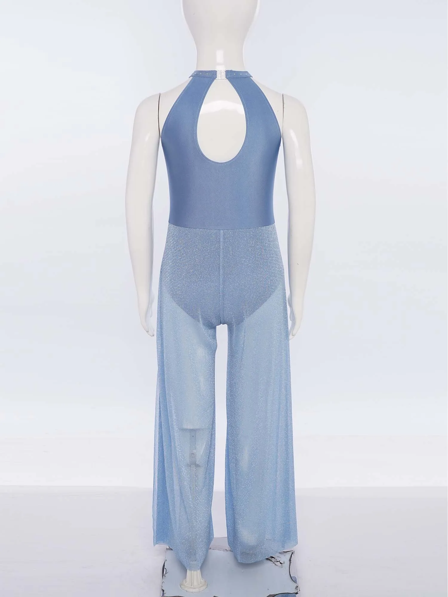 Combinaison scintillante à strass pour filles, vêtements de danse de Ballet de gymnastique, sans manches, jambes larges, une pièce, Costume de danse moderne et contemporain