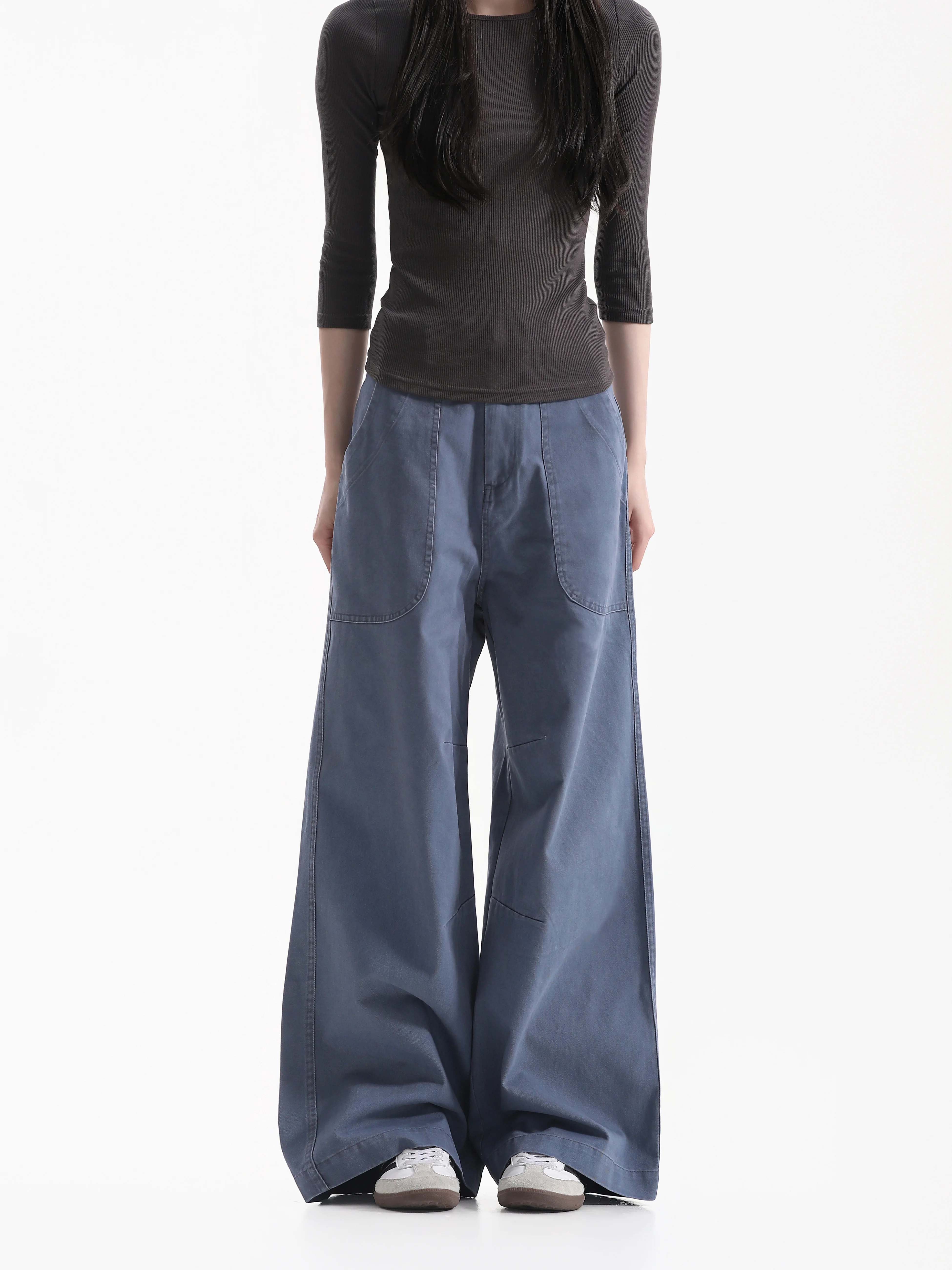 Retro American Washed Wide Leg Jeans Women's Loose Straight Floor-Length Pants Autumn Natural Waist Neutral Style Denim
