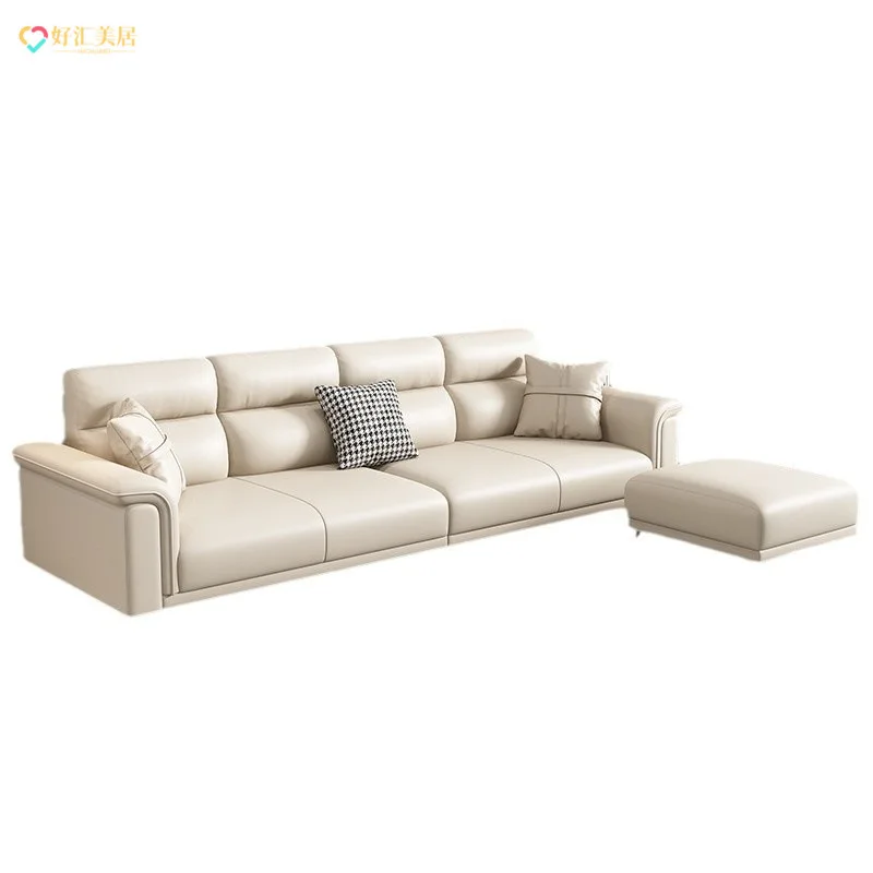 

Leather sofa living room modern Italian light luxury first-layer cowhide sofa L-shaped three-person four-person sofa small apart