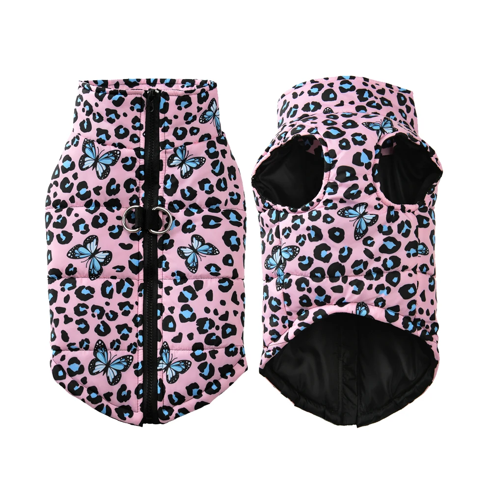 Dog Jacket Winter Warm Clothes For Small Medium Dogs Cats Leopard Print Pet Puppy Coat With D-ring Chihuahua Yorkie Pug Outfits