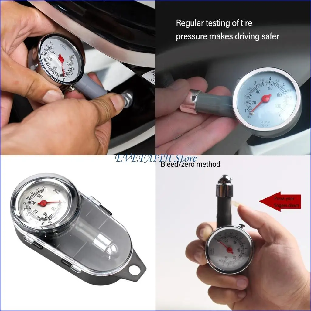 

124B Testing Tool Stainless Tire Pressure Gauge Meter Tyre Air Pressure Tester