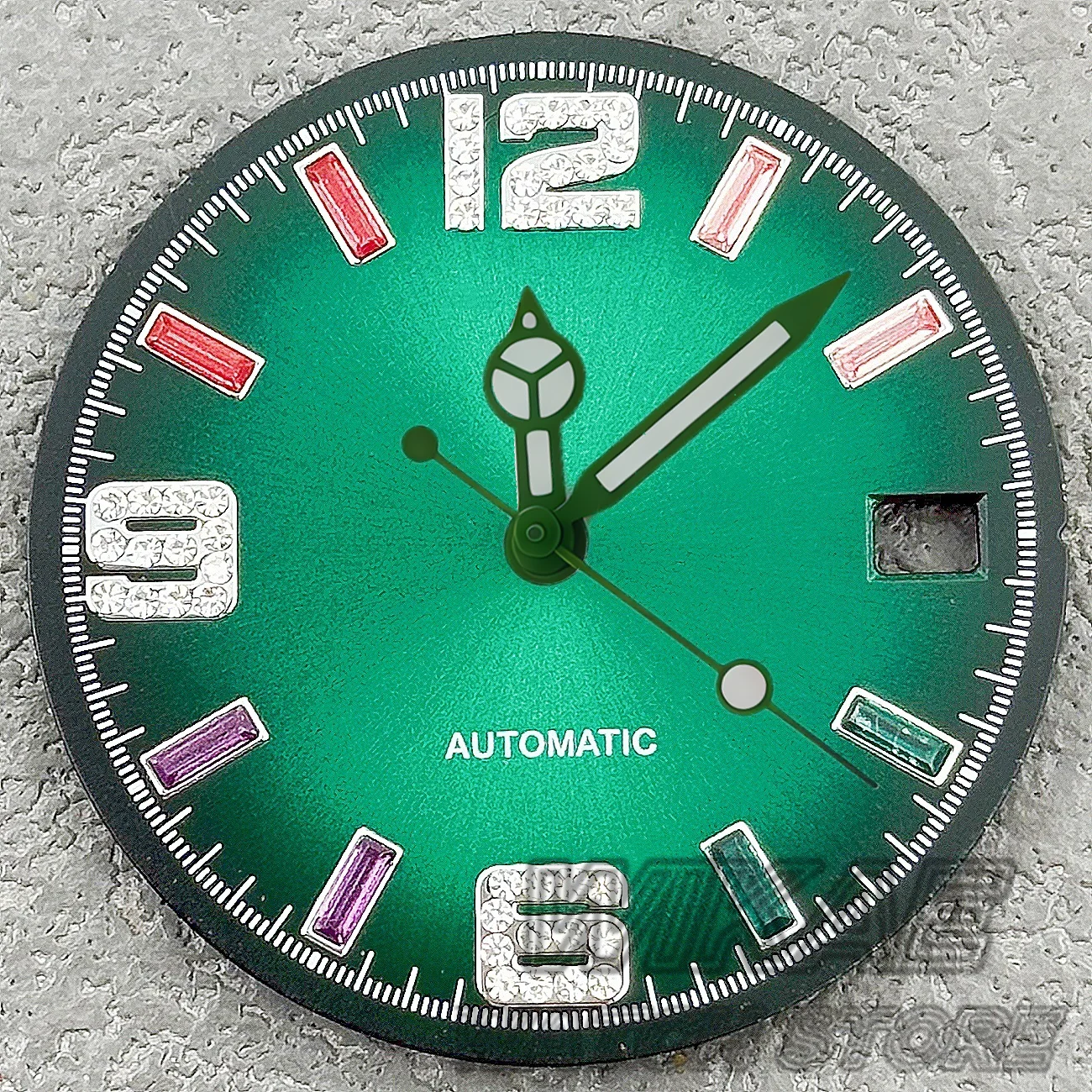 Black Brown Olive 29mm Multi-Color Watch Dial with Rainbow Diamond Hour Markers Fits NH34 NH35 Automatic Movement Watch Parts
