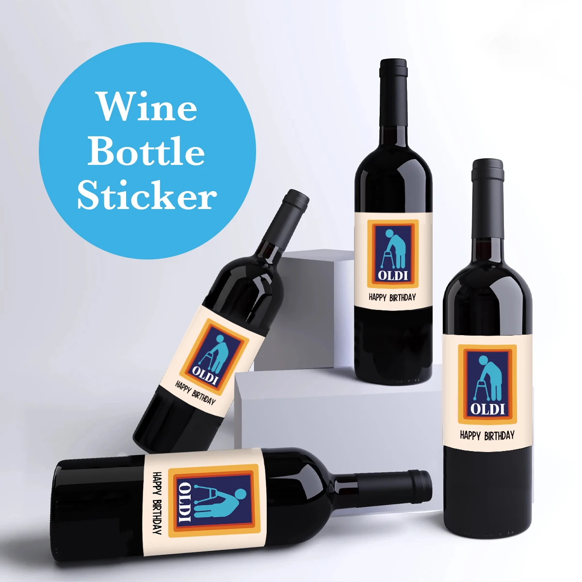 4pcs/pack Oldi Happy Birthday Wine Bottle Labels for Him Wine Gift labels for Men Dad Friend Funny Birthday Wine Bottle Stickers image 5