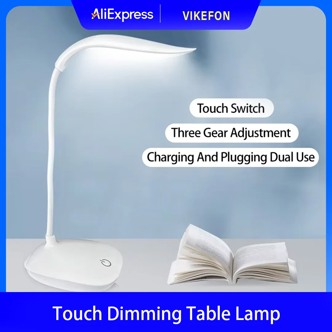 Portable Touch Dimming Table Lamp USB Rechargeable LED Desk Lamp Eye Protection Adjustable Light Bedroom Bedside Student Reading