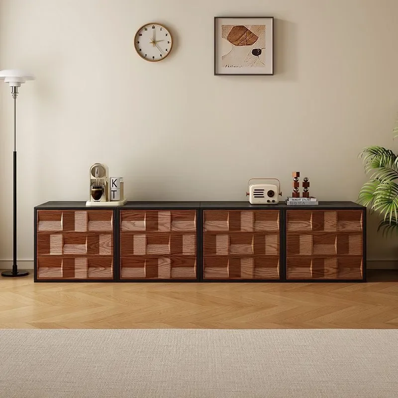 Medieval Solid Wood Storage Cabinet Free Combination TV Stand Bedroom Bedside Table with Press Door and Bucket Design