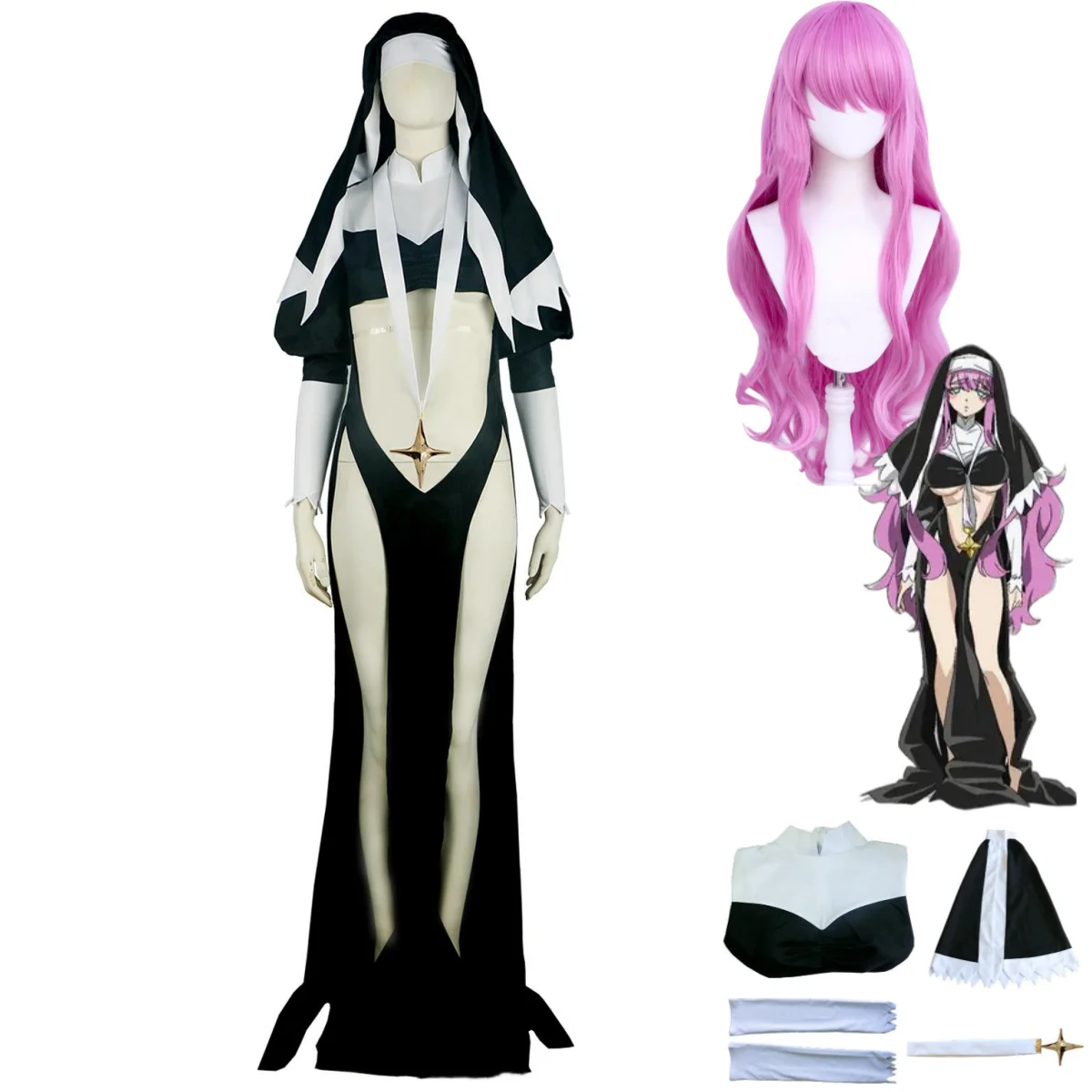 

Anime Gushing Over Magical Girls Tengeiji Holy Cosplay Costume I Admire Magical Girls Sister Gigant Wig Nun Dress Woman Sexy Set