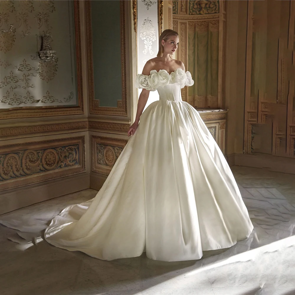 

Wedding Dress Bride Gown Bridal Dress Strapless Off-Shoulder Floral A-Line Backless Formal Bride Dress for Wedding Customized