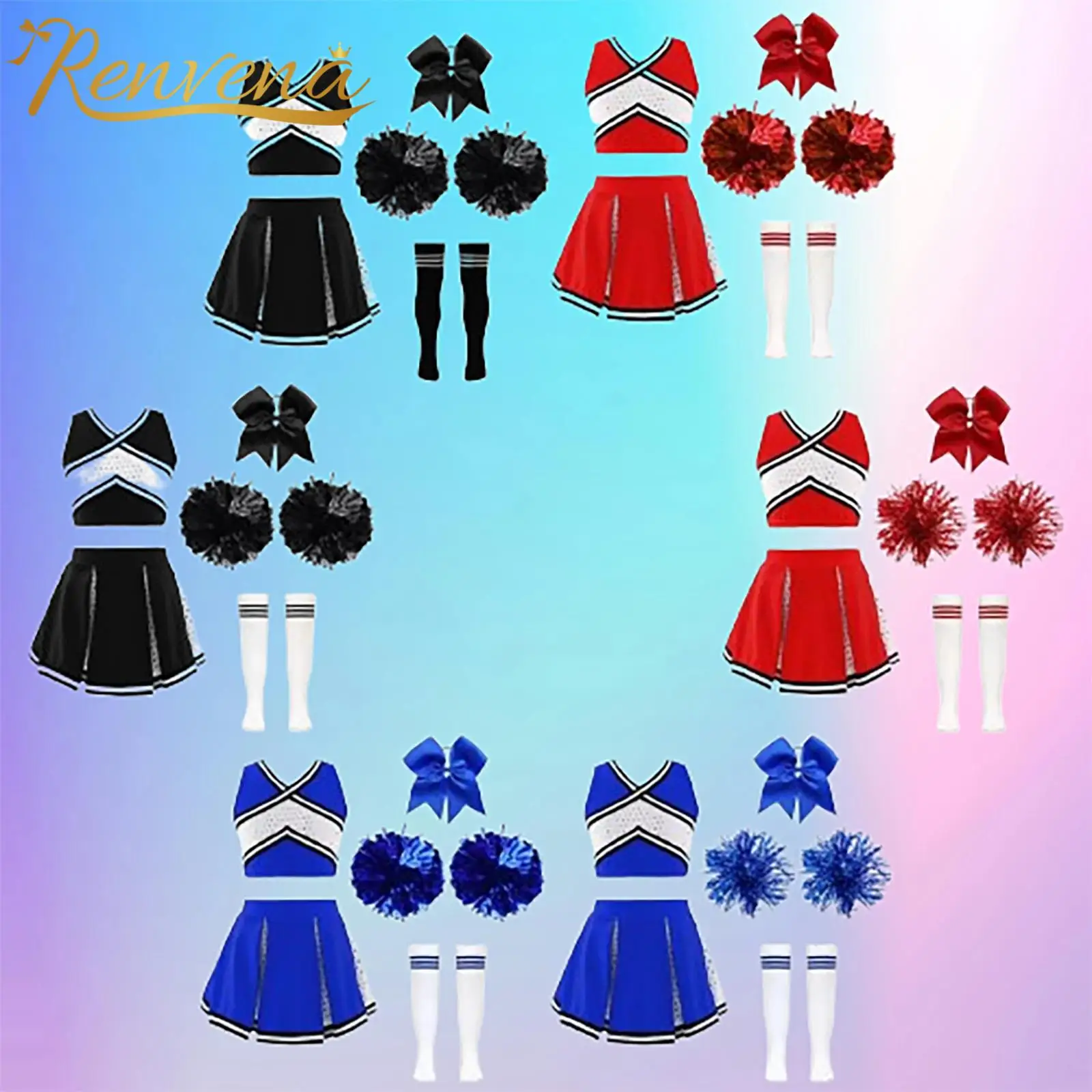 Children's Sets Girls Cheerleader Outfits Cheerleading Costumes Sets School Sports Meeting Dancewear Sets Cheerlead Uniform