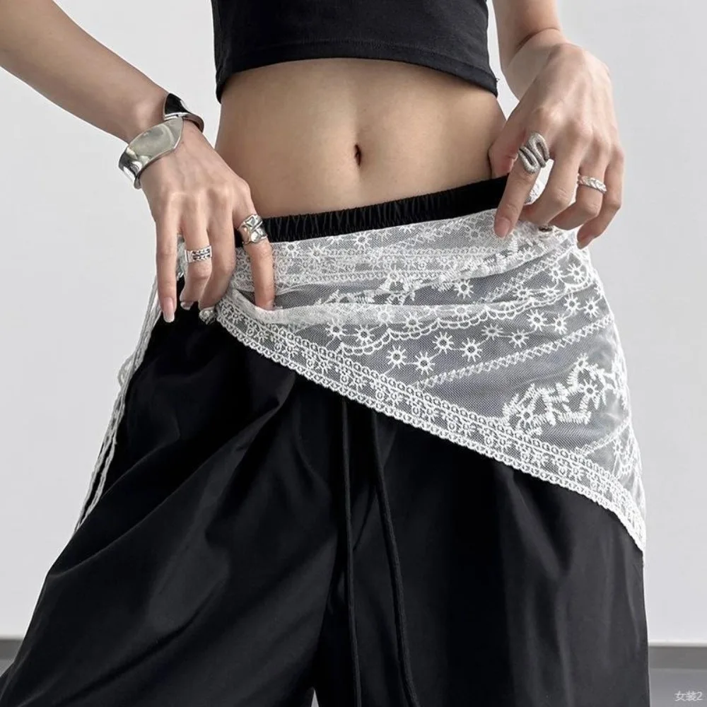

Trendy Jeans Decor Lace Fart Curtain Slim Fit Y2K Hip Curtain Versatile Pretty Apron Wrap Skirt for Women