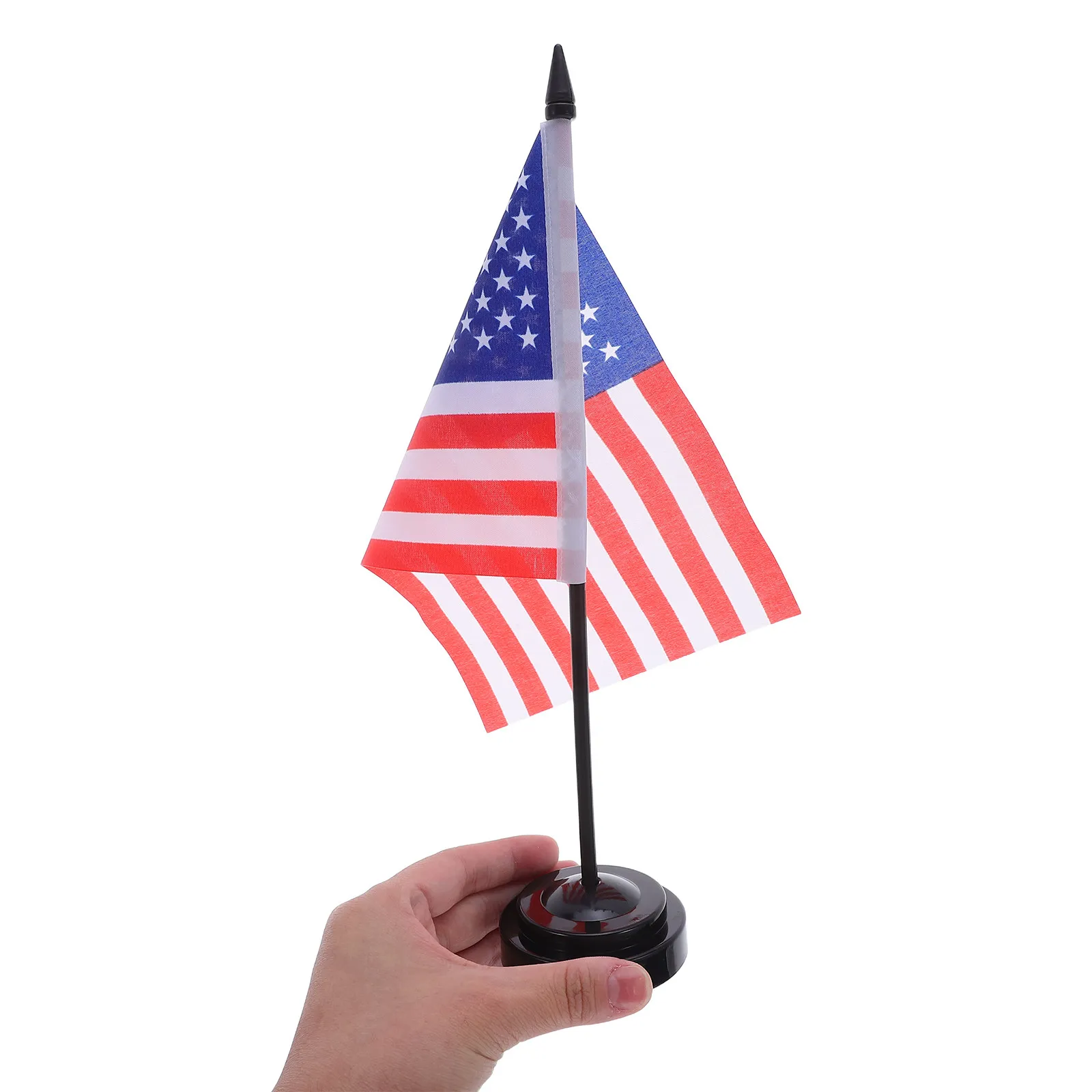 10Sets Small American Table Flags Mini Desk Flag Holder Stable Base Office Desktop Flag for Meetings Party Decoration