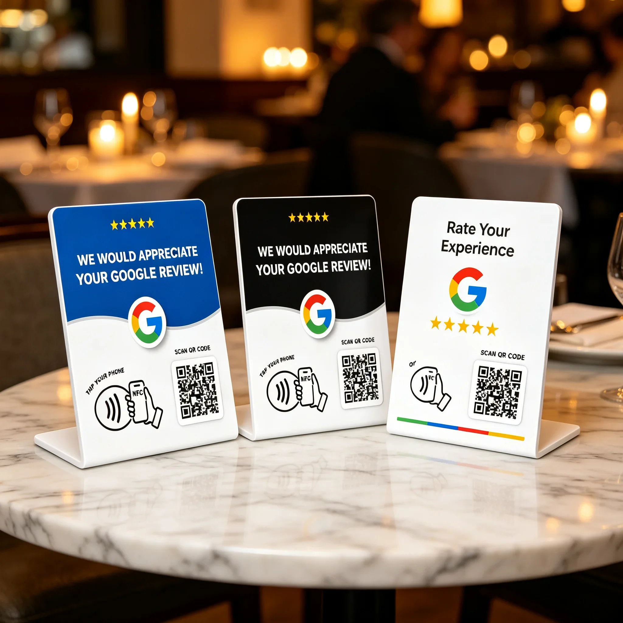 NFC Review Card NTAG215 13.56MHz Programmable Five Star Rating Social Media Marketing Card Tap to Review for Business Customer