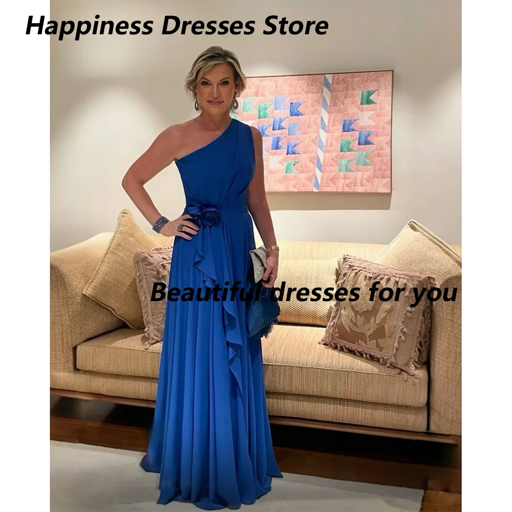 فساتين أم العروس 2025 مخصصة بكتف واحد على شكل حرف A مطوي على شكل زهرة شيفون فستان زفاف الضيوف فساتين سهرة رسمية