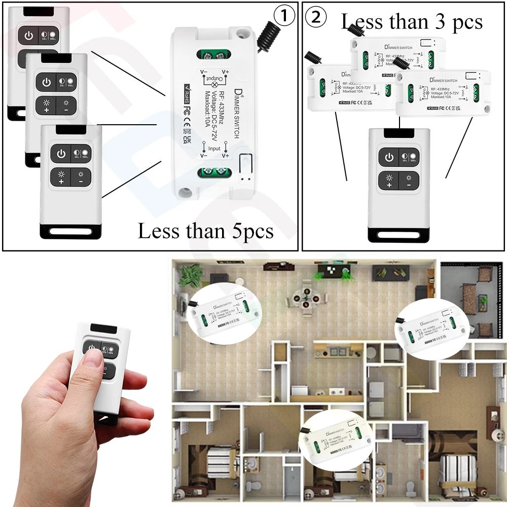 Tedeligo DC 5V 6V 12V 24V 30V Dimmer Wireless Interruttore Luce Interruttore di Controllo Remoto RF 433MHz Relè Ricevitore Modulo Dimmerabile