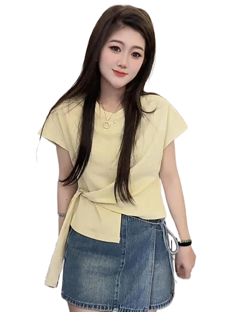 Letnia koszulka damska Sve T-irt Sle 2025 Nowy Trend Koreański Luźny Krój Okrągły Dekolt Casual Top dla Młodych Kobiet 8-24