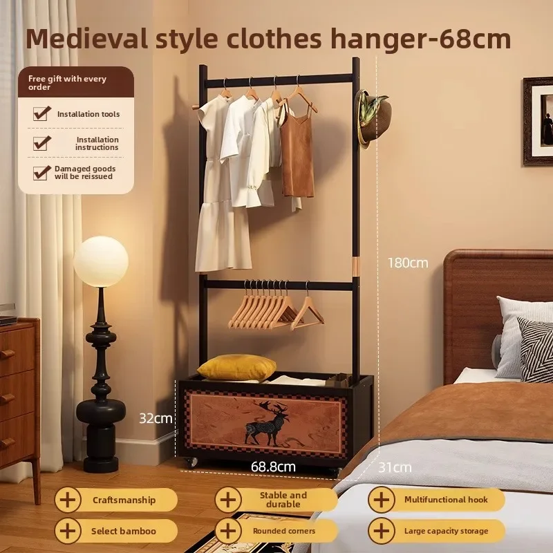 Multi-functional Household GoodsMedieval Coat Rack Bedroom Floor Hanger Movable Rack To Put Clothes