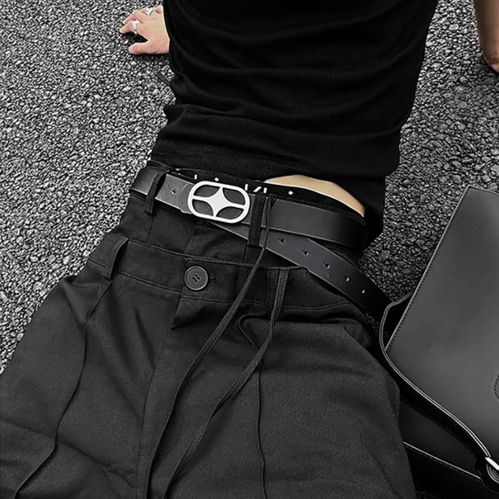 レトロ合金バックル四芒星ベルトヴィンテージジーンズ装飾 PU レザーウエストバンドパンクヒップホップ男性ベルトストリート