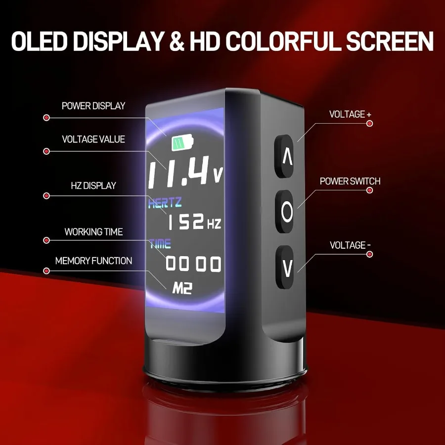 ماكينة رسم الوشم التجميلي اللاسلكية F6 قلم الوشم الدوار مع بطاريتين قابلتين للاستبدال 2000 مللي أمبير في الساعة شاشة OLED معدات الوشم عالية الدقة