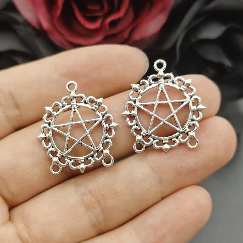 6pcs Inverted Pentagram Charm Satanic Upside Down Pentagram Connector Charm Pendant for DIY Necklace Handmade Jewelry Making
