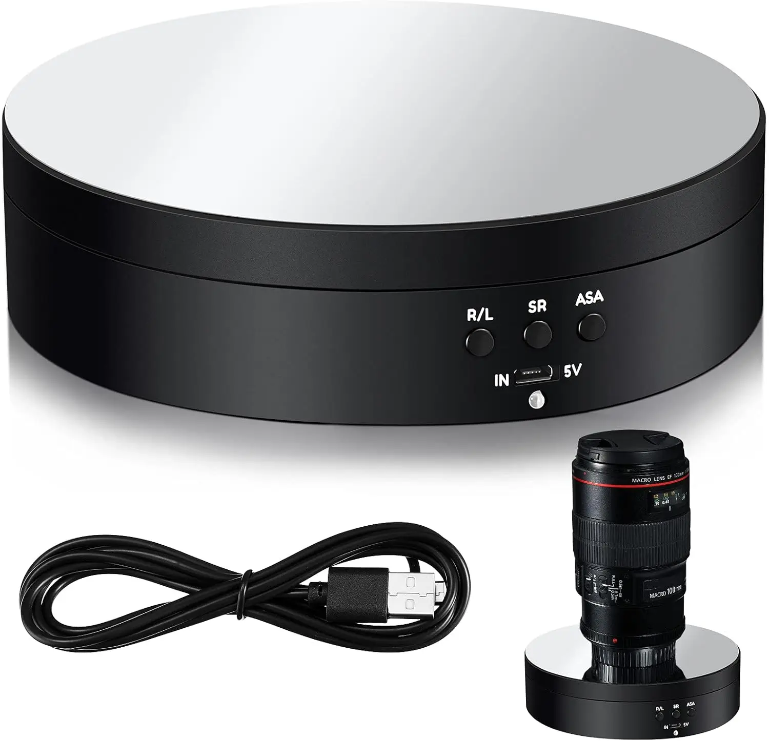 Rotating Display Stand 360 Degree Motorized Turntable Stand with USB Power Cable for Photography Products and Shows, Black (PVC)