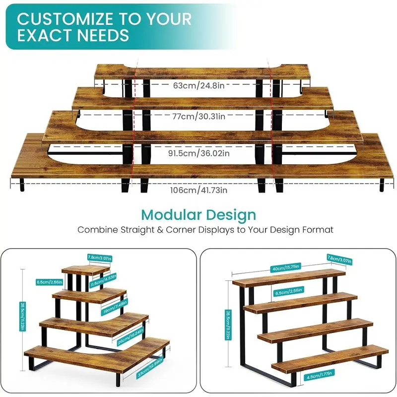 3/4 Tier Wooden Tiered Display Stand Rustic Wood Display Shelf for Vendor Events Craft Show Market Cupcake Dessert