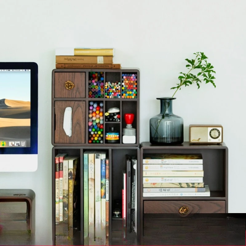 

Desktop Wooden American Storage File Box Office Desk Shelf Simple Drawer Storage Cabinet