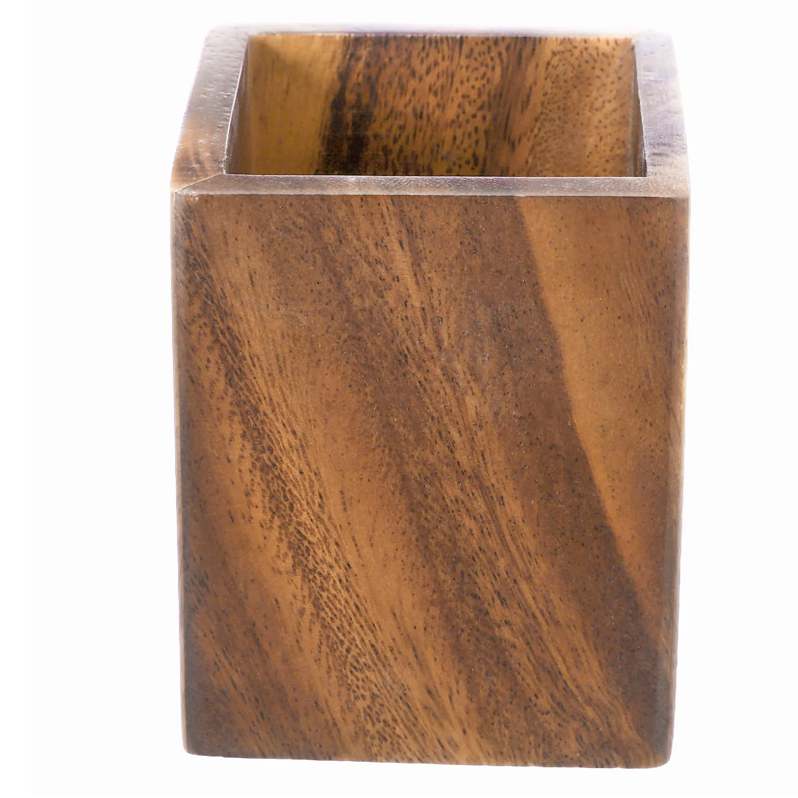 

Dark Brown Walnut Wooden Square Pen Holder, Multi-Functional Stationery Organizer Cup, Desk Pencil Cup for Office Home Makeup