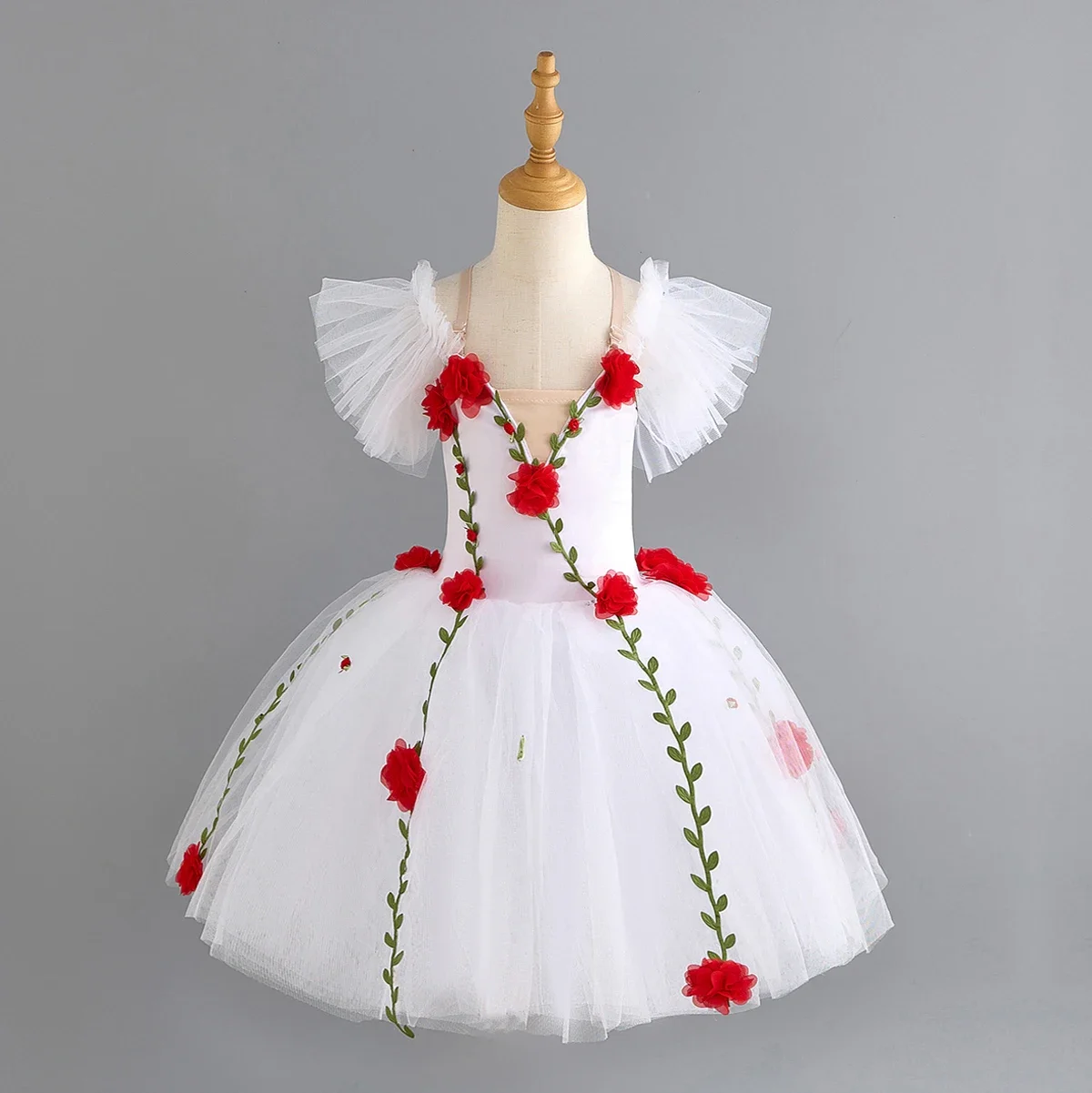 Long Romantic Ballet Tutu Girl Women White Flower Ballet Costume Performance Ballet Dance Dress Girls Tutu Skirts Dance Wear