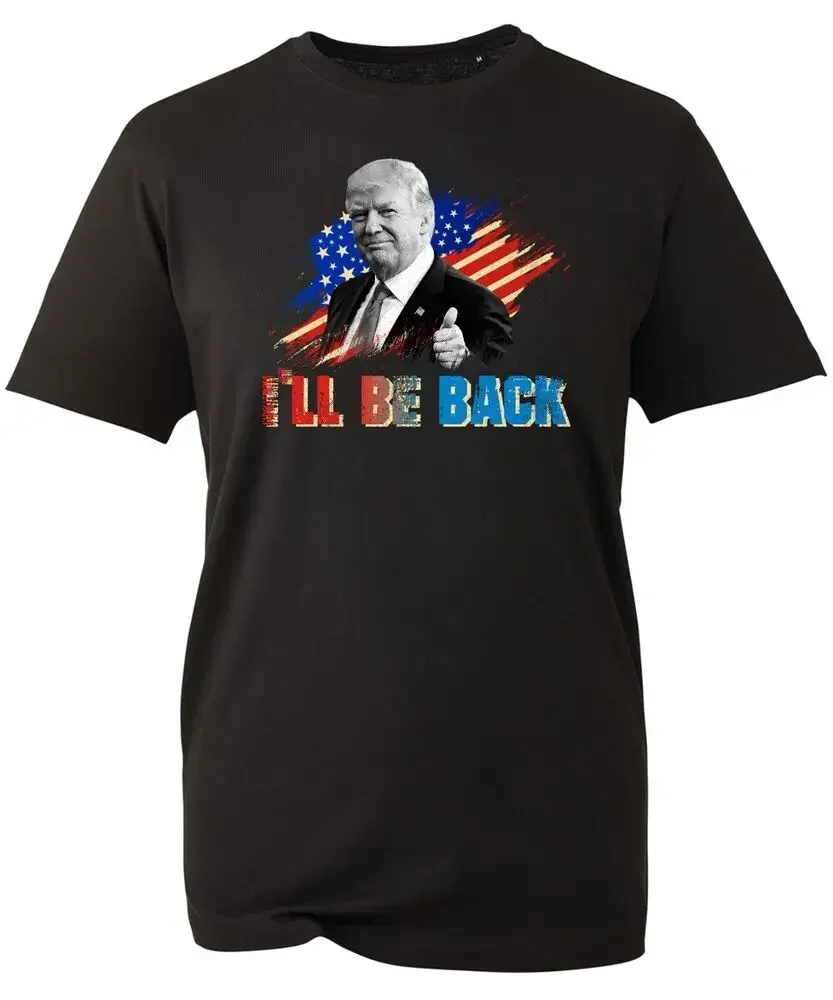 Футболка с надписью «Я вернусь», футболка с изображением Дональда Трампа на выборах в США, модель 2024 года, забавная летняя модная повседневная футболка европейского размера