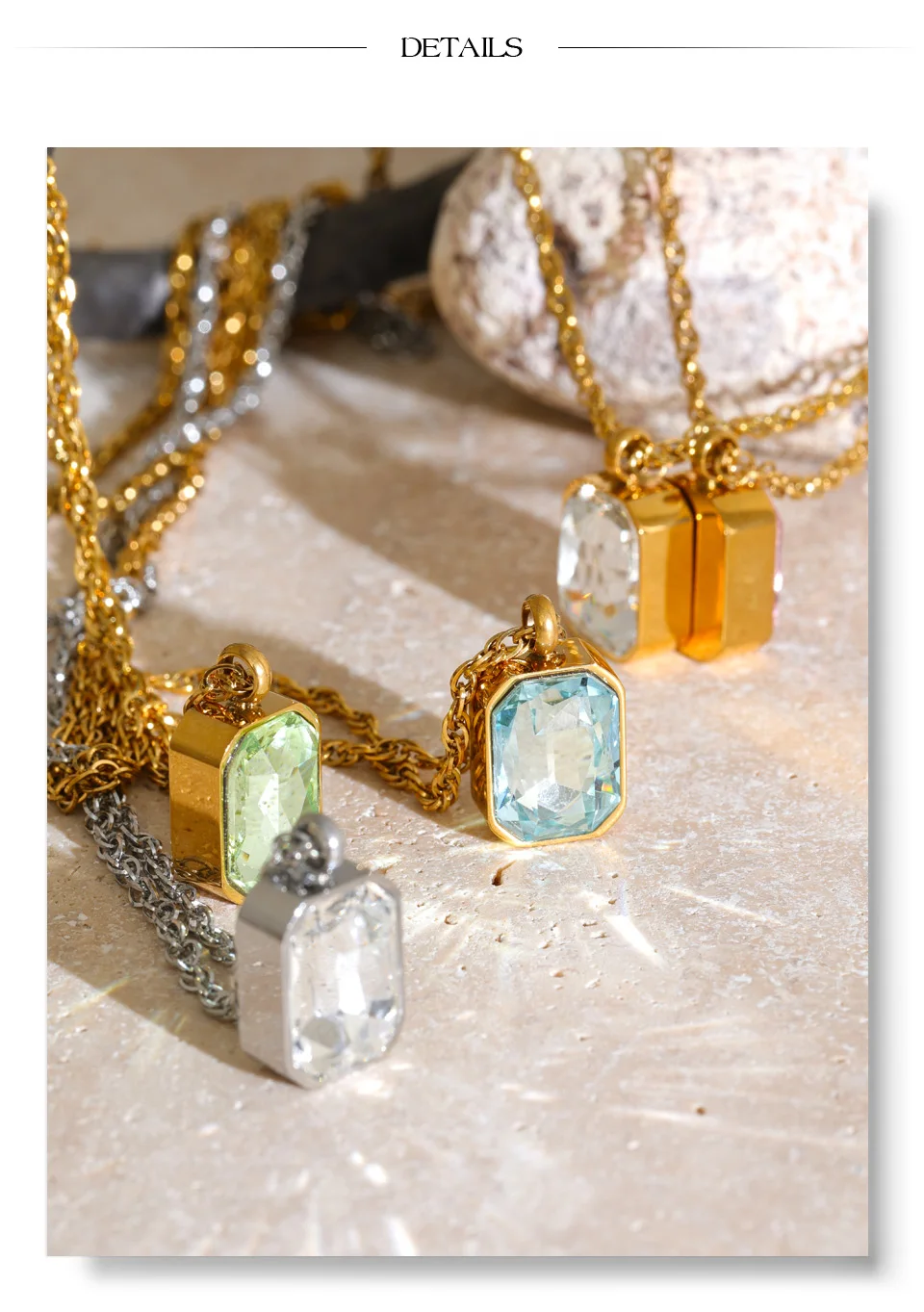 Yhpup Mehrfarbige Edelstahl-Zirkon-Quadrat-Halskette Anhänger Glänzender Modischer Exquisiter Schicker Schmuck Rostfrei – Detail 8