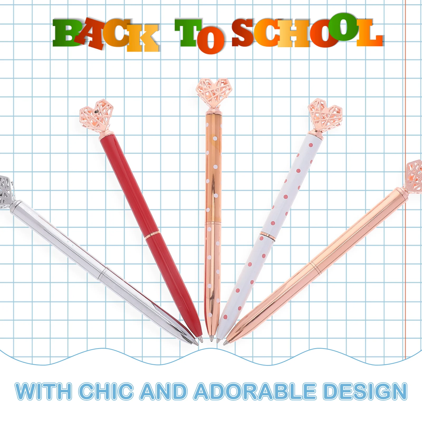 5 Pcs Heart Shaped Ballpoint Pens Colorful Metal Writing Stationery Smooth Premium Ink Daily Use Crafting Doodles Note Taking