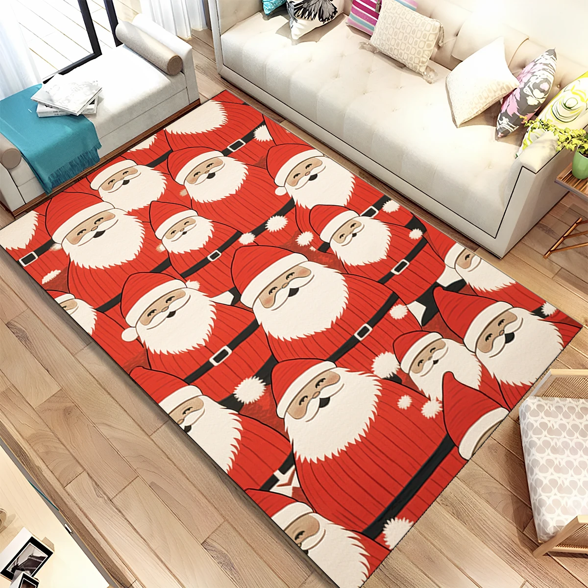 

Cute Santa Claus Merry Christmas Tree Cartoon Festival Gift Carpet Rug for Living Room Bedroom Home Sofa Decoration,Non-slip