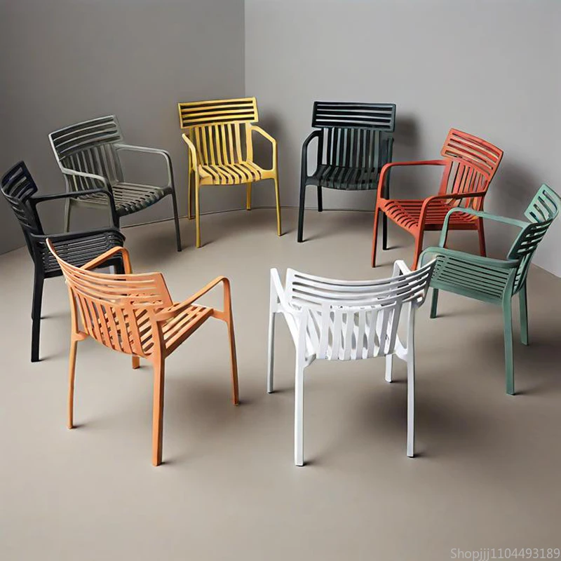 

Household Plastic Dining Chairs Stackable Thickened Backrest Armchairs Sturdy Outdoor Chairs Space-saving Furniture Muebles