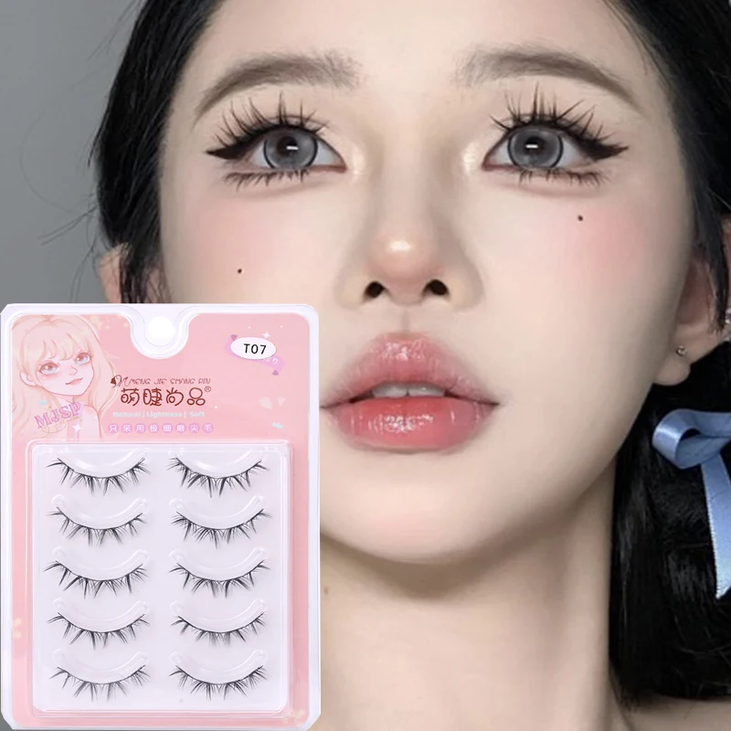 5 Pairs Natural Manga Clear Band False Eyelashes Cross Strip Fake Lashes Long Makeup 3D Daily Dating Lashes Extension Eyelash