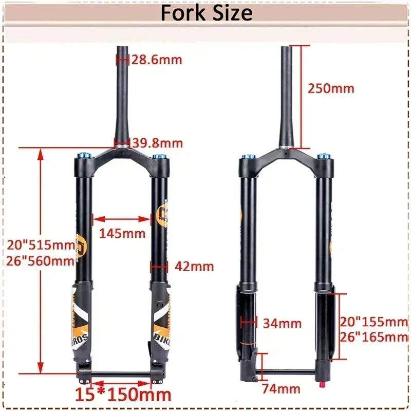 BUCKLOS 20*5.0 Inverted Air Fork Thru Axle 15*150mm Bicycle Suspension Fork Travel 140mm Ebike Fork 26*5.0 Snow/Beach Bike Parts