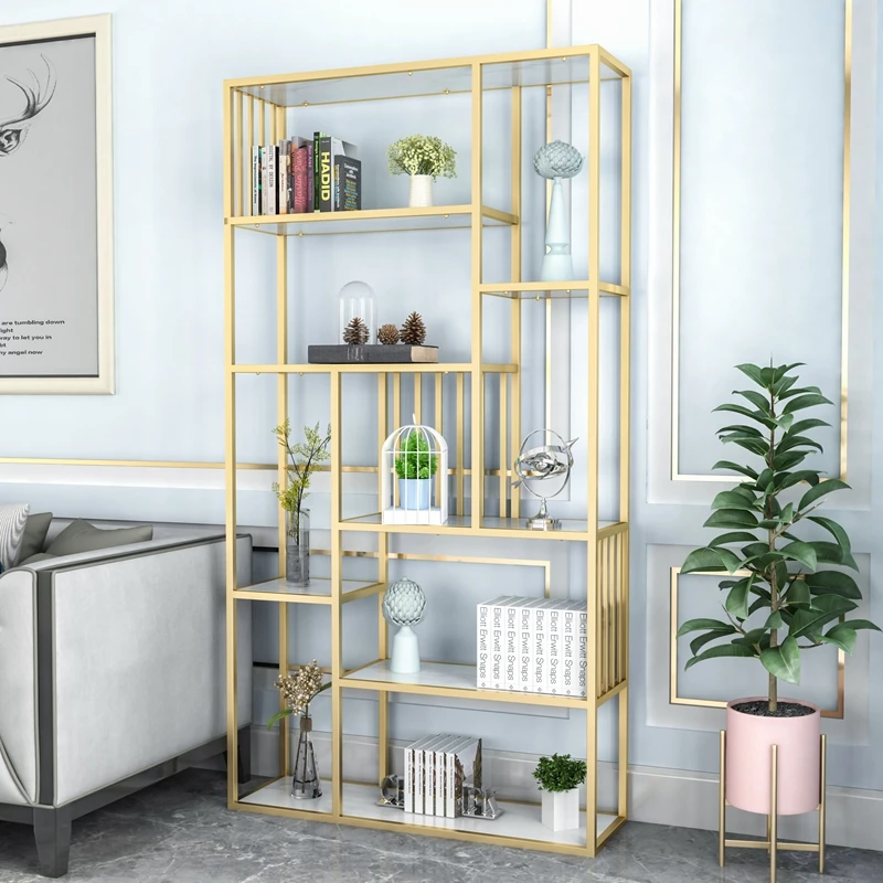 Simple storage rack Modern wrought iron gold display cabinets floor shelf book shelf art creative partition