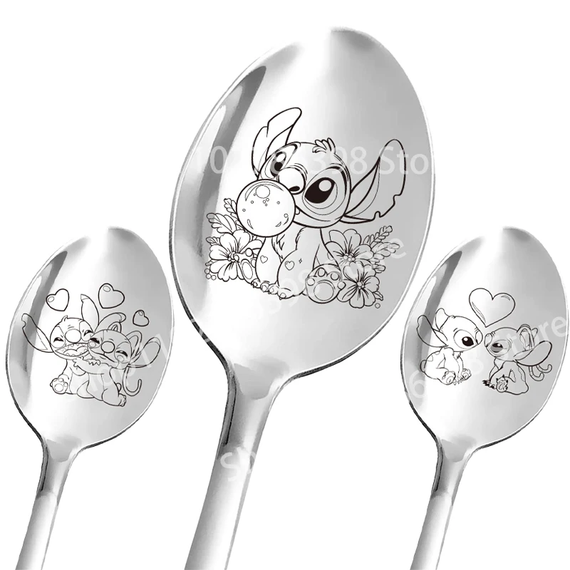 Stitch Disney Child Stainless Steel Spoon Boys Girls Cartoon Anime Cute Tablespoon Coffee Mixing Spoons Creative Soupspoon Gifts